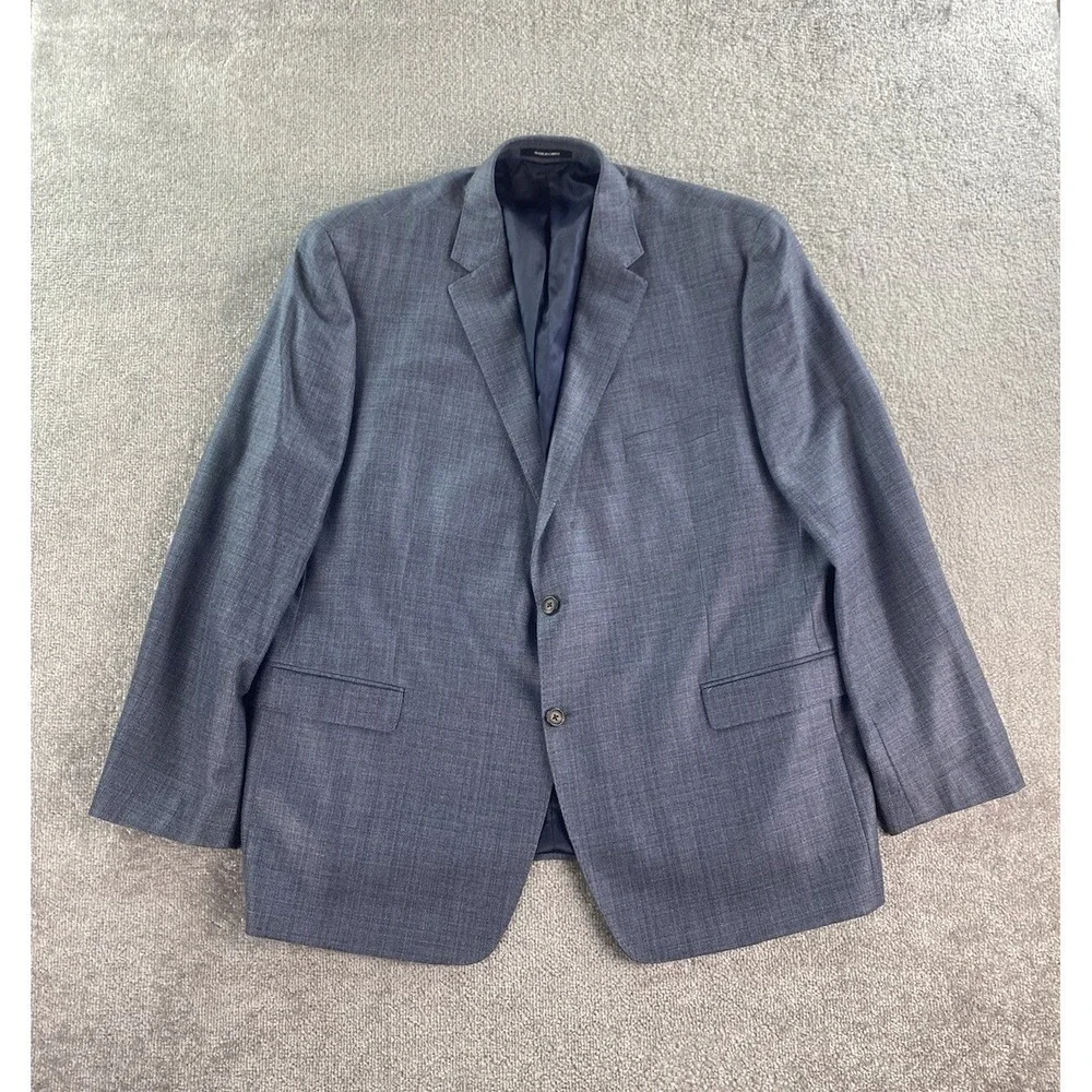 Lauren Ralph Lauren Suit Jacket 52 R Blue Silk Wool Luxury Designer Black Label